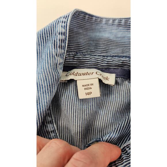 Coldwater creek 14 PETITE 14P chambray stripe button front pocket dress lyocell - Picture 4 of 9
